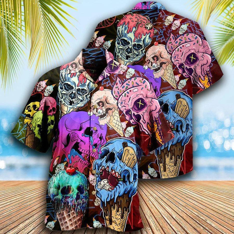 Skull Aloha Hawaiian Shirt For Summer - Skull And Ice Cream, Melt Skull Hawaiian Shirt - Perfect Gift For Men, Women, Skull Lover - Amzanimalsgift