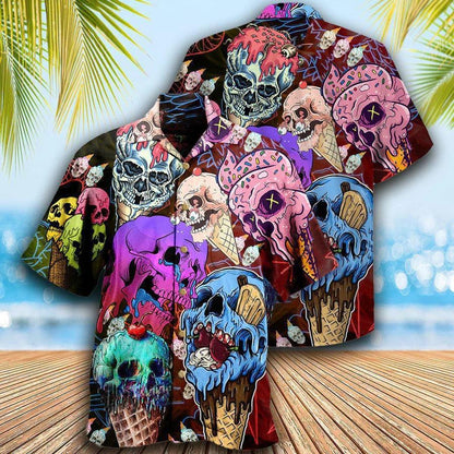 Skull Aloha Hawaiian Shirt For Summer - Skull And Ice Cream, Melt Skull Hawaiian Shirt - Perfect Gift For Men, Women, Skull Lover - Amzanimalsgift