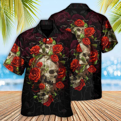 Skull Aloha Hawaiian Shirt For Summer - Skull And Roses Art Hawaiian Shirt - Perfect Gift For Men, Women, Skull Lover - Amzanimalsgift