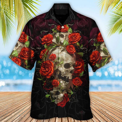Skull Aloha Hawaiian Shirt For Summer - Skull And Roses Art Hawaiian Shirt - Perfect Gift For Men, Women, Skull Lover - Amzanimalsgift