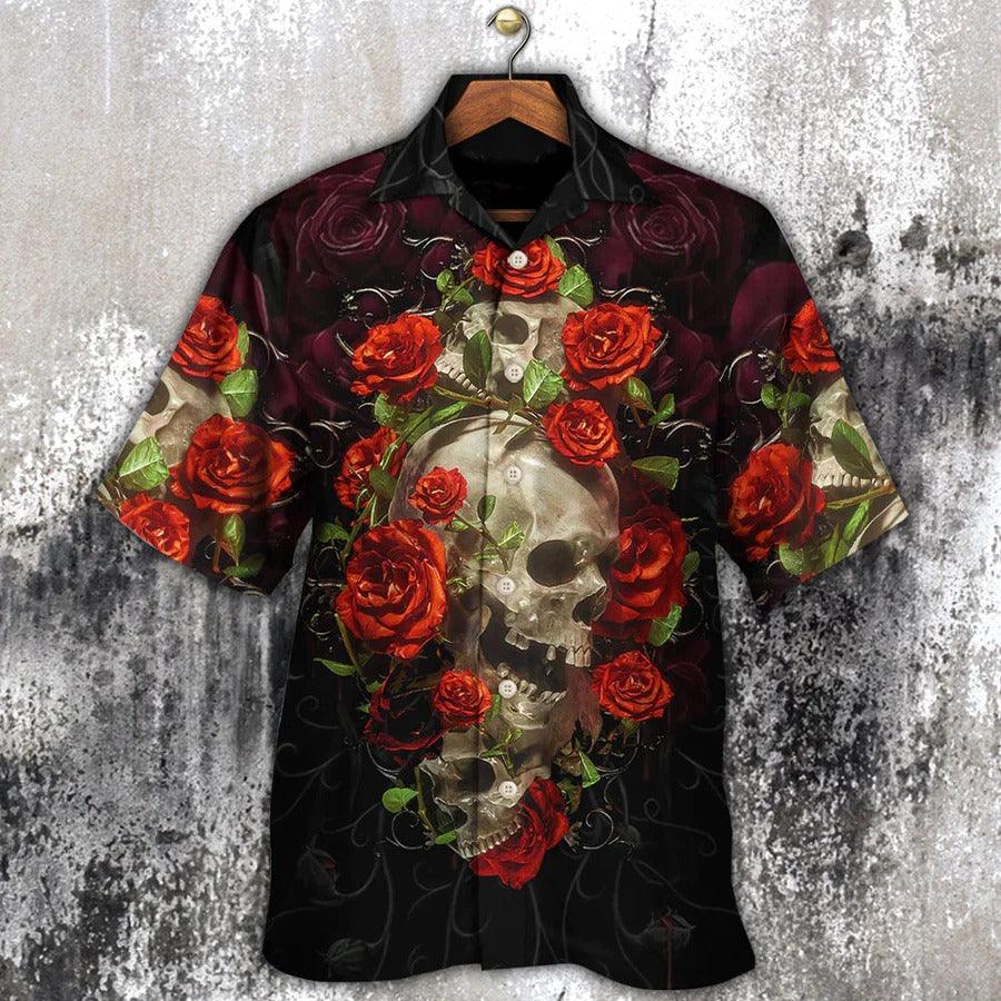 Skull Aloha Hawaiian Shirt For Summer - Skull And Roses Art Hawaiian Shirt - Perfect Gift For Men, Women, Skull Lover - Amzanimalsgift