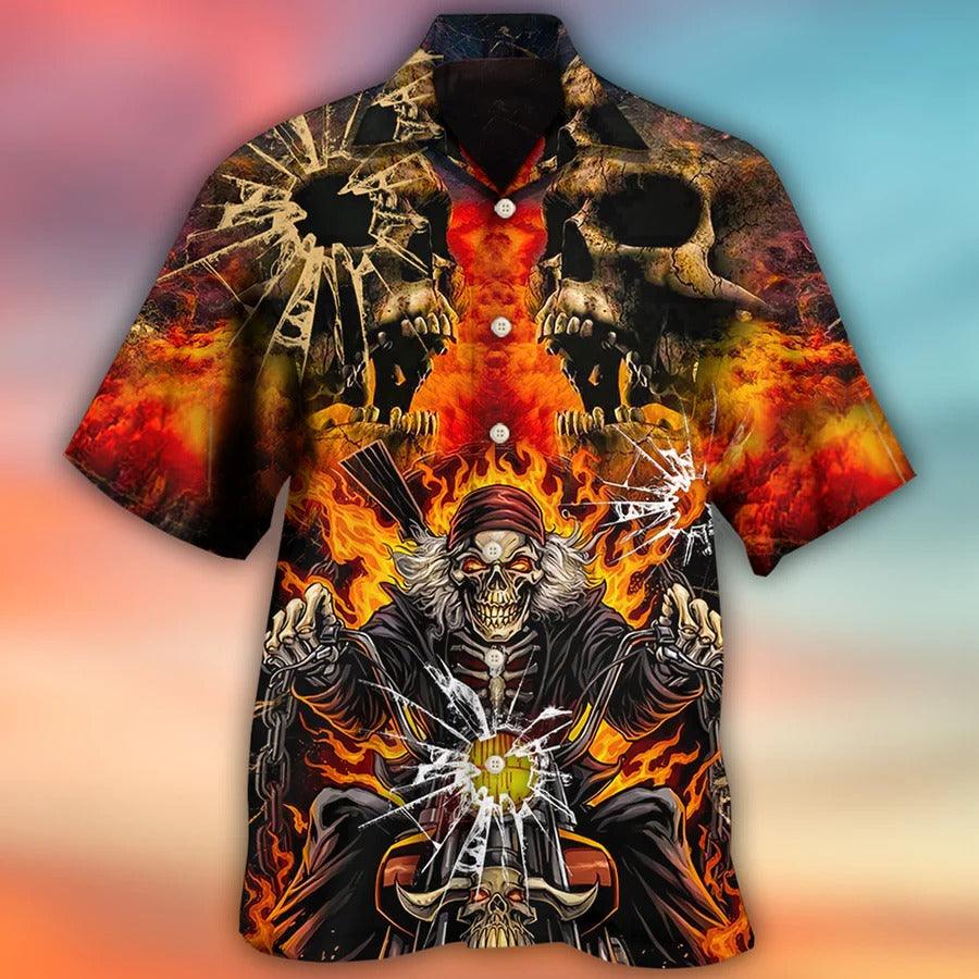 Skull Aloha Hawaiian Shirt For Summer - Skull Biker Style Hawaiian Shirt - Perfect Gift For Men, Women, Skull Lover - Amzanimalsgift