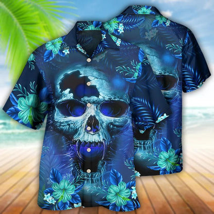 Skull Aloha Hawaiian Shirt For Summer - Skull Blue Hello Summer Style Hawaiian Shirt - Perfect Gift For Men, Women, Skull Lover - Amzanimalsgift