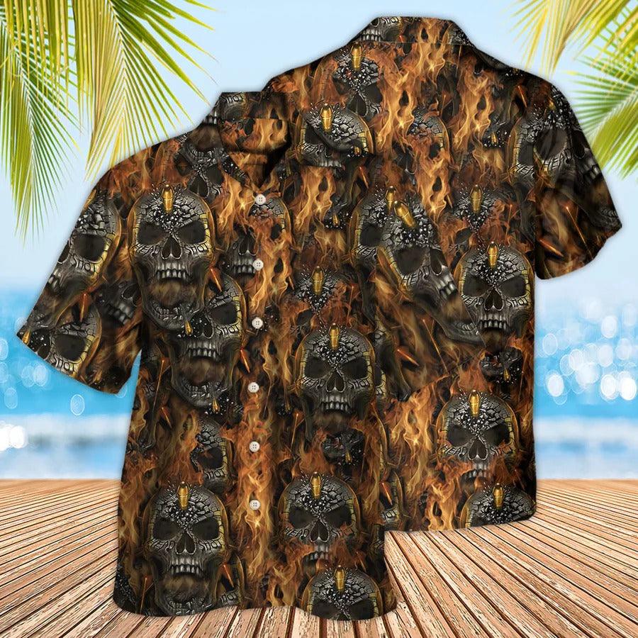 Skull Aloha Hawaiian Shirt For Summer - Skull Bullet Head Shot Fire Hawaiian Shirt - Perfect Gift For Men, Women, Skull Lover - Amzanimalsgift
