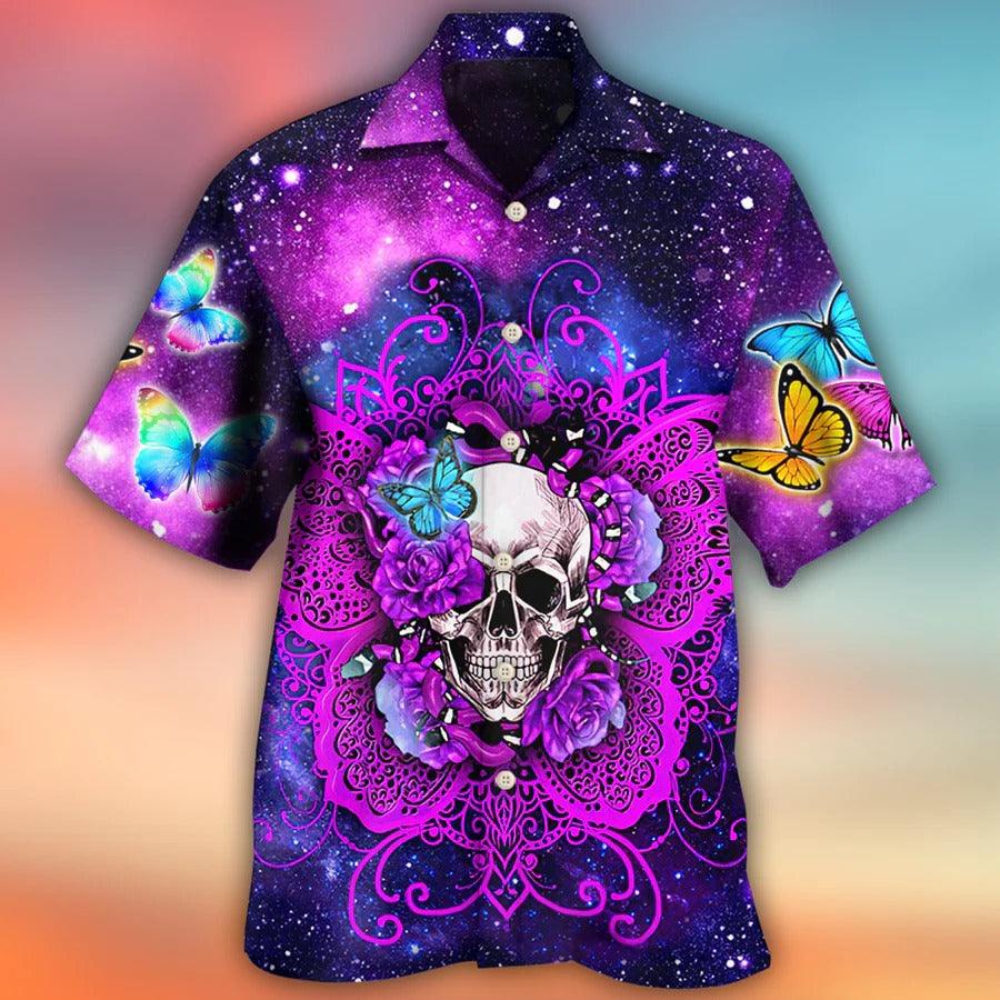 Skull Aloha Hawaiian Shirt For Summer - Skull Butterfly Snake Lighting Flower Hawaiian Shirt - Perfect Gift For Men, Women, Skull Lover - Amzanimalsgift