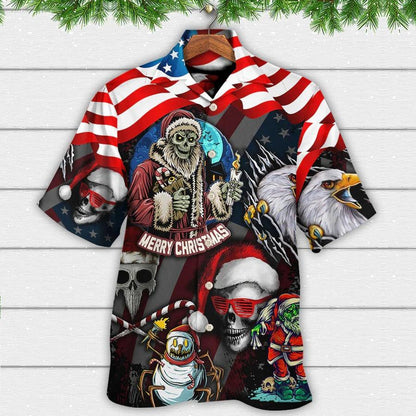 Skull Aloha Hawaiian Shirt For Summer - Skull Christmas US Flag Skeleton And Eagle Xmas Vibe Hawaiian Shirt - Perfect Gift For Men, Women, Skull Lover - Amzanimalsgift