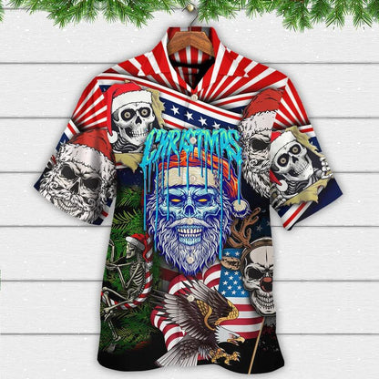 Skull Aloha Hawaiian Shirt For Summer - Skull Christmas US Flag Skeleton Horror Merry Christmas Hawaiian Shirt - Perfect Gift For Men, Women, Skull Lover - Amzanimalsgift