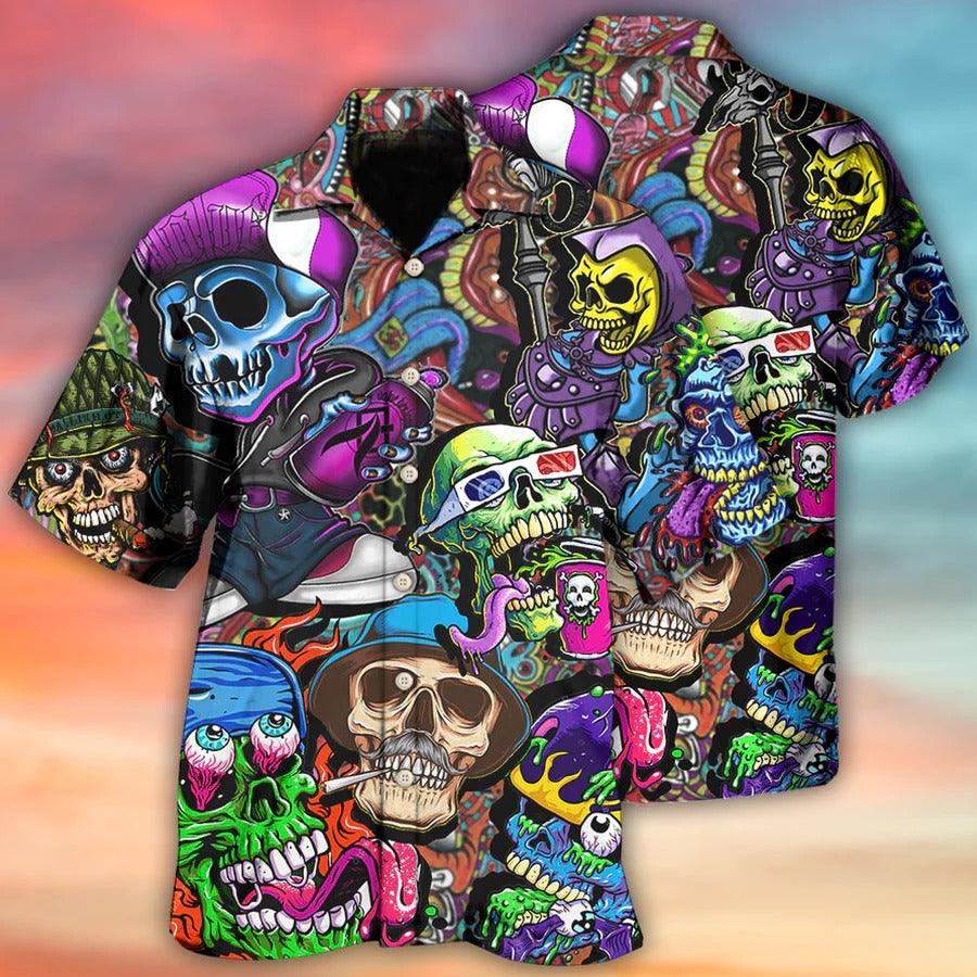 Skull Aloha Hawaiian Shirt For Summer - Skull Colorful Mix Hawaiian Shirt - Perfect Gift For Men, Women, Skull Lover - Amzanimalsgift