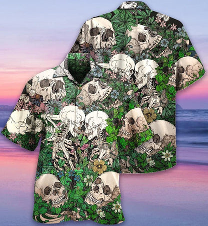 Skull Aloha Hawaiian Shirt For Summer - Skull Couple Kiss, Tropical flowers Hawaiian Shirt - Perfect Gift For Men, Women, Skull Lover - Amzanimalsgift