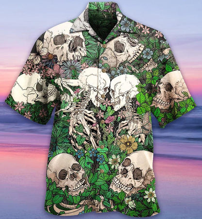 Skull Aloha Hawaiian Shirt For Summer - Skull Couple Kiss, Tropical flowers Hawaiian Shirt - Perfect Gift For Men, Women, Skull Lover - Amzanimalsgift