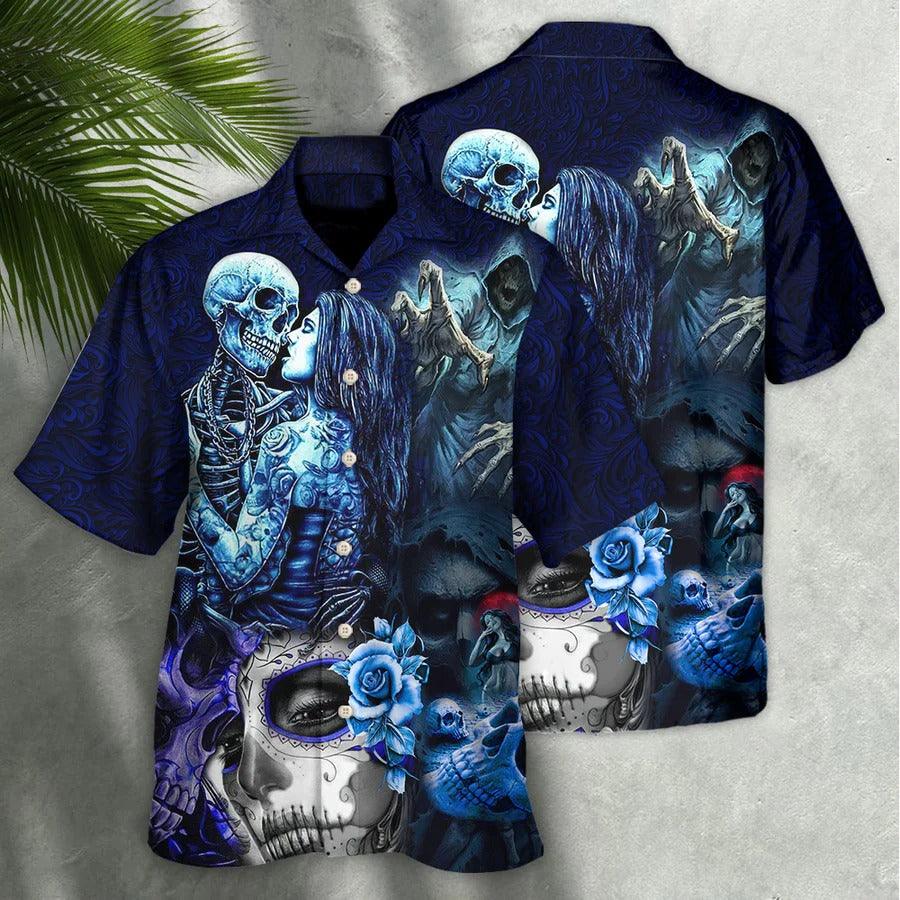 Skull Aloha Hawaiian Shirt For Summer - Skull Death Love In Heart Hawaiian Shirt - Perfect Gift For Men, Women, Skull Lover - Amzanimalsgift