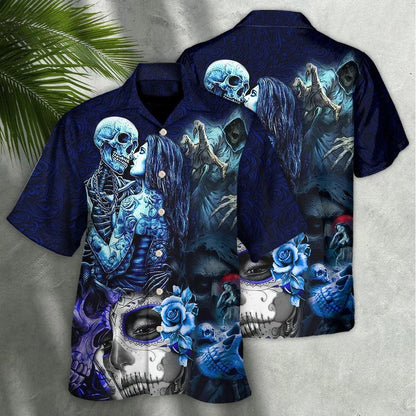 Skull Aloha Hawaiian Shirt For Summer - Skull Death Love In Heart Hawaiian Shirt - Perfect Gift For Men, Women, Skull Lover - Amzanimalsgift