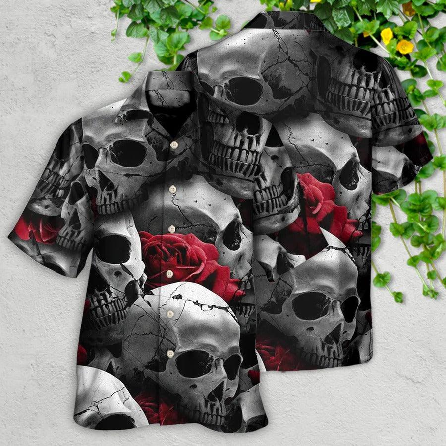 Skull Aloha Hawaiian Shirt For Summer - Skull Death Love Rose Hawaiian Shirt - Perfect Gift For Men, Women, Skull Lover - Amzanimalsgift