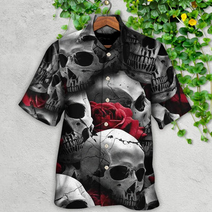 Skull Aloha Hawaiian Shirt For Summer - Skull Death Love Rose Hawaiian Shirt - Perfect Gift For Men, Women, Skull Lover - Amzanimalsgift