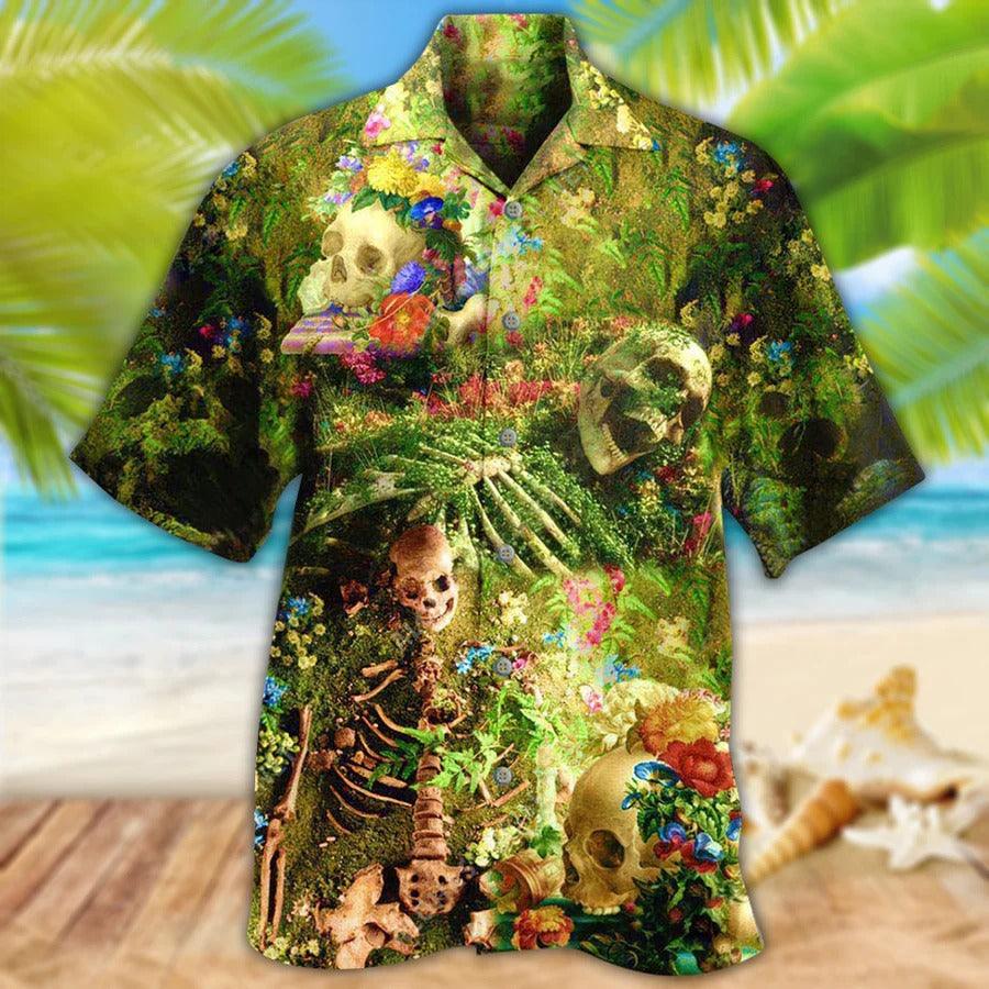 Skull Aloha Hawaiian Shirt For Summer - Skull Flower Skeleton Forever Hawaiian Shirt - Perfect Gift For Men, Women, Skull Lover - Amzanimalsgift