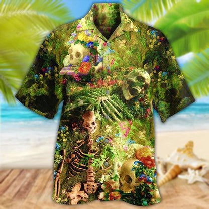 Skull Aloha Hawaiian Shirt For Summer - Skull Flower Skeleton Forever Hawaiian Shirt - Perfect Gift For Men, Women, Skull Lover - Amzanimalsgift