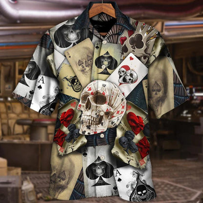 Skull Aloha Hawaiian Shirt For Summer - Skull Gambling Card Retro Art Hawaiian Shirt - Perfect Gift For Men, Women, Skull Lover - Amzanimalsgift