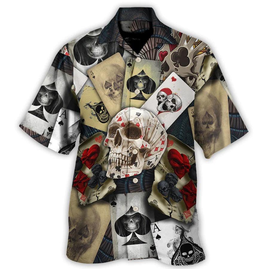 Skull Aloha Hawaiian Shirt For Summer - Skull Gambling Card Retro Art Hawaiian Shirt - Perfect Gift For Men, Women, Skull Lover - Amzanimalsgift