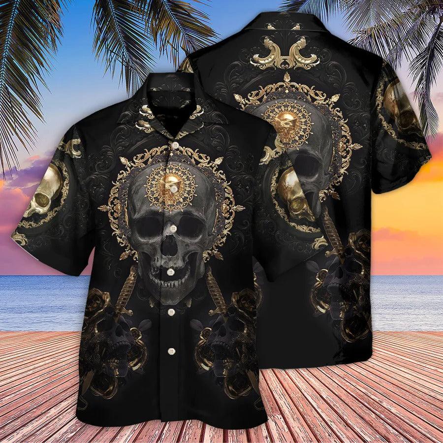 Skull Aloha Hawaiian Shirt For Summer - Skull Golden Skull True King Stay True Till Death Hawaiian Shirt - Perfect Gift For Men, Women, Skull Lover - Amzanimalsgift