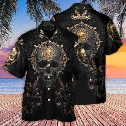 Skull Aloha Hawaiian Shirt For Summer - Skull Golden Skull True King Stay True Till Death Hawaiian Shirt - Perfect Gift For Men, Women, Skull Lover - Amzanimalsgift