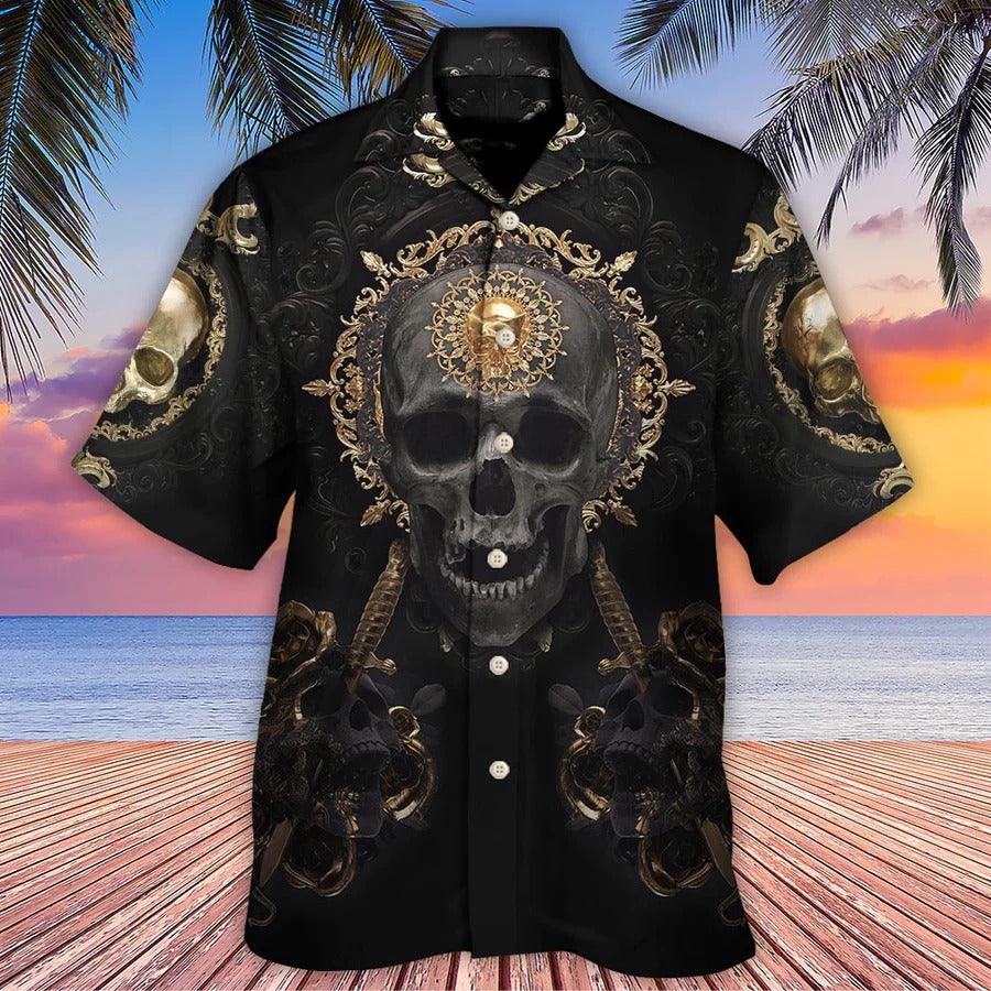 Skull Aloha Hawaiian Shirt For Summer - Skull Golden Skull True King Stay True Till Death Hawaiian Shirt - Perfect Gift For Men, Women, Skull Lover - Amzanimalsgift