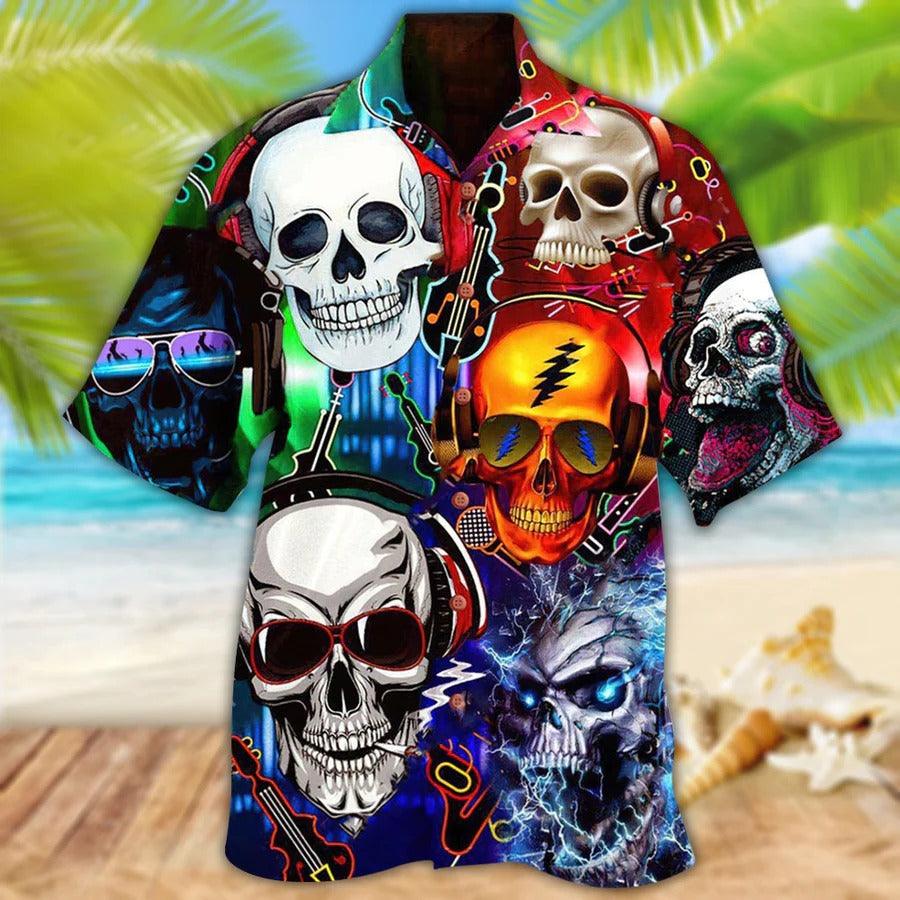 Skull Aloha Hawaiian Shirt For Summer - Skull Guitar Lets Get High Hawaiian Shirt - Perfect Gift For Men, Women, Skull Lover - Amzanimalsgift