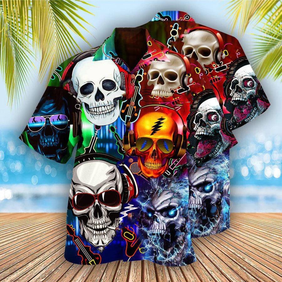Skull Aloha Hawaiian Shirt For Summer - Skull Guitar Lets Get High Hawaiian Shirt - Perfect Gift For Men, Women, Skull Lover - Amzanimalsgift