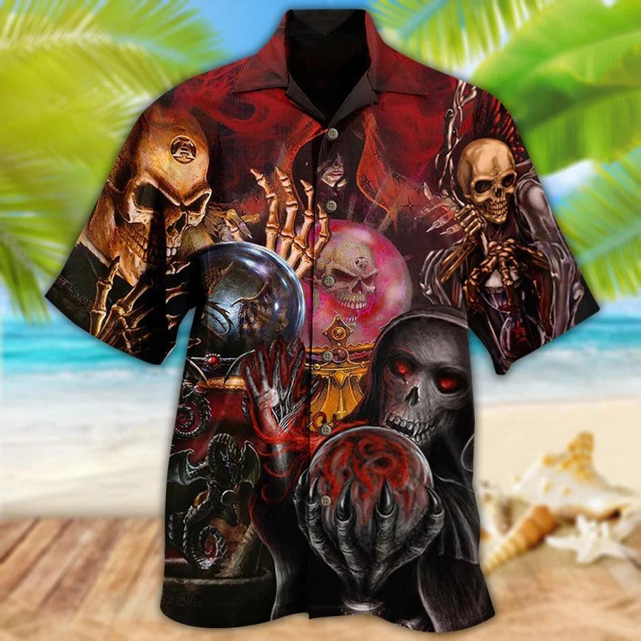 Skull Aloha Hawaiian Shirt For Summer - Skull Hello Darkness Hawaiian Shirt - Perfect Gift For Men, Women, Skull Lover - Amzanimalsgift