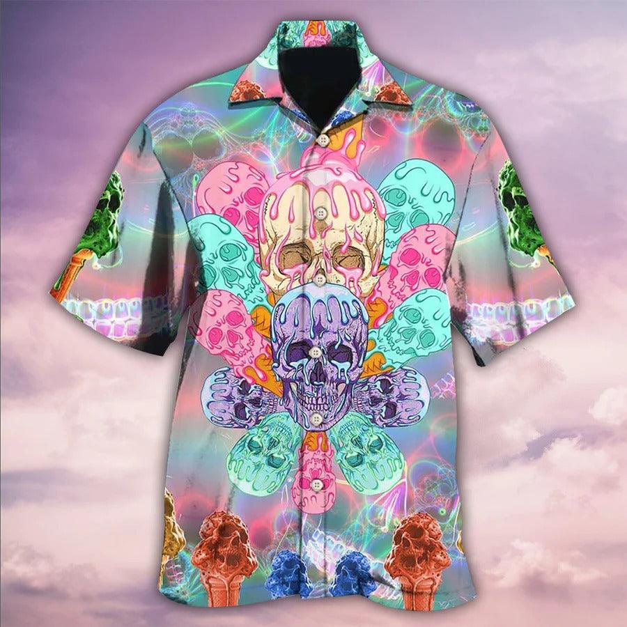 Skull Aloha Hawaiian Shirt For Summer - Skull Ice Cream Cooling Hawaiian Shirt - Perfect Gift For Men, Women, Skull Lover - Amzanimalsgift
