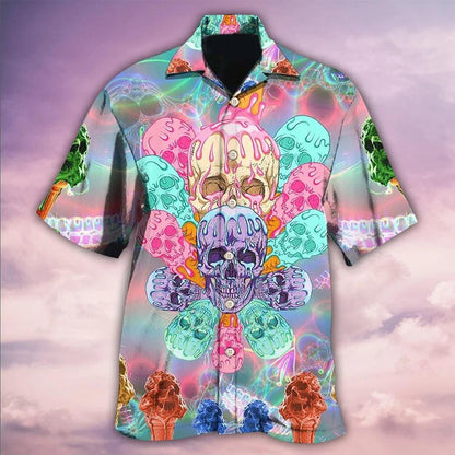 Skull Aloha Hawaiian Shirt For Summer - Skull Ice Cream Cooling Hawaiian Shirt - Perfect Gift For Men, Women, Skull Lover - Amzanimalsgift