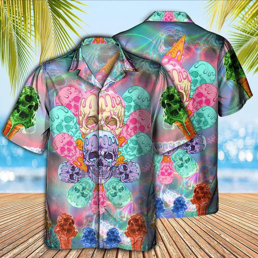 Skull Aloha Hawaiian Shirt For Summer - Skull Ice Cream Cooling Hawaiian Shirt - Perfect Gift For Men, Women, Skull Lover - Amzanimalsgift