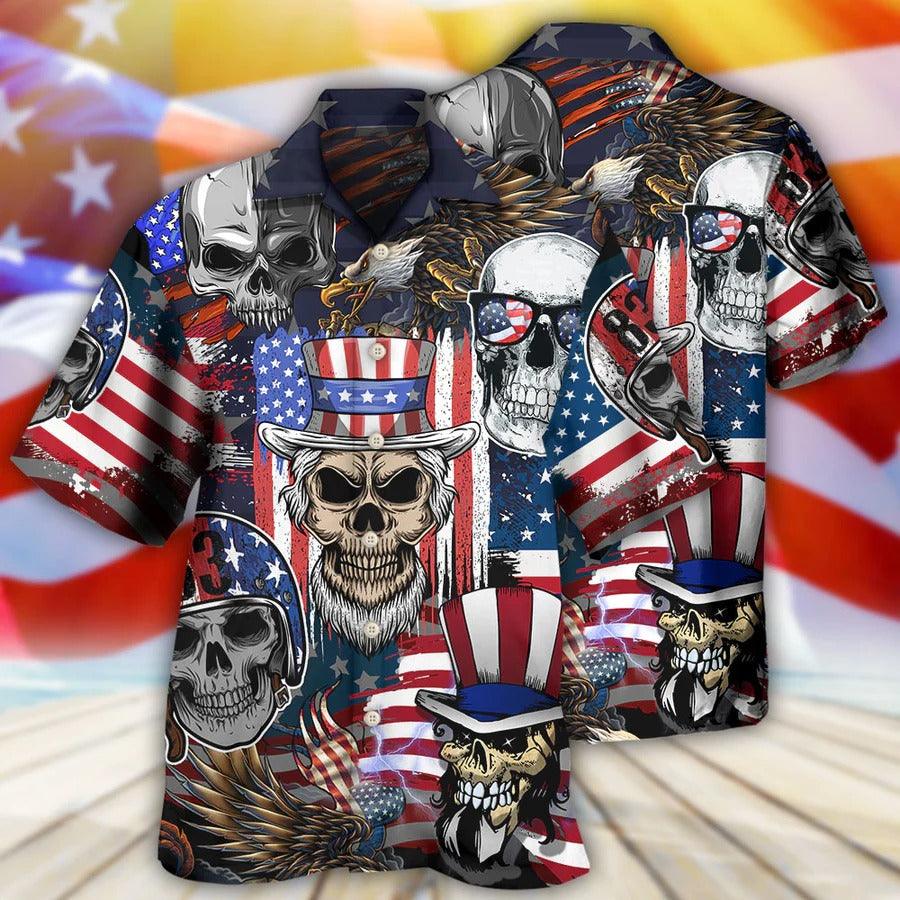 Skull Aloha Hawaiian Shirt For Summer - Skull Independence Day Skull US Flag Hawaiian Shirt - Perfect Gift For Men, Women, Skull Lover - Amzanimalsgift