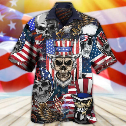 Skull Aloha Hawaiian Shirt For Summer - Skull Independence Day Skull US Flag Hawaiian Shirt - Perfect Gift For Men, Women, Skull Lover - Amzanimalsgift