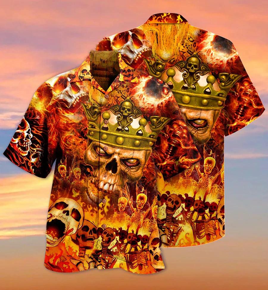 Skull Aloha Hawaiian Shirt For Summer - Skull King On Fire Hawaiian Shirt - Perfect Gift For Men, Women, Skull Lover - Amzanimalsgift