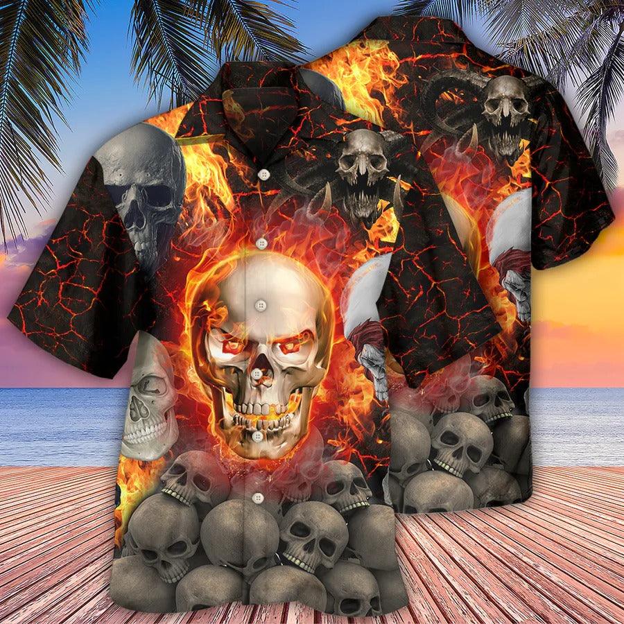 Skull Aloha Hawaiian Shirt For Summer - Skull Lava On Fire Hawaiian Shirt - Perfect Gift For Men, Women, Skull Lover - Amzanimalsgift