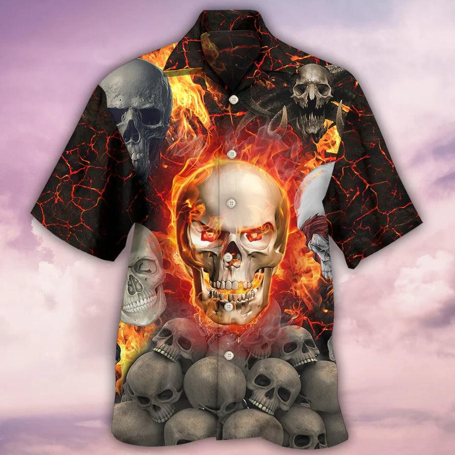 Skull Aloha Hawaiian Shirt For Summer - Skull Lava On Fire Hawaiian Shirt - Perfect Gift For Men, Women, Skull Lover - Amzanimalsgift