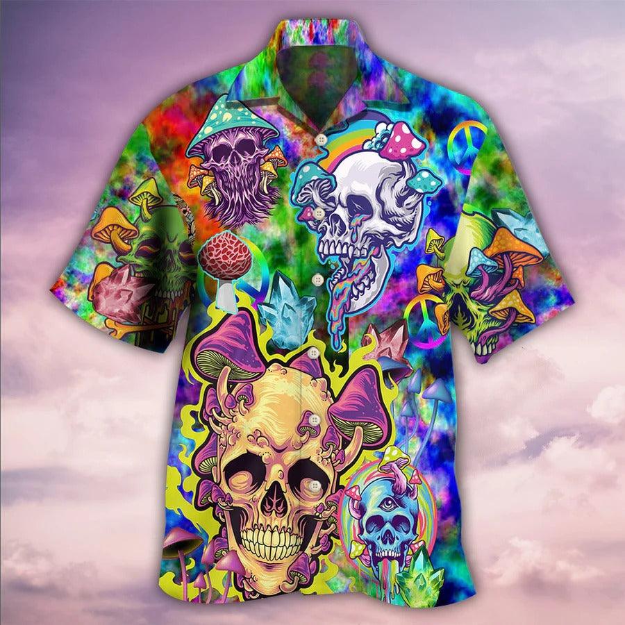 Skull Aloha Hawaiian Shirt For Summer - Skull Life Style Mushroom Hawaiian Shirt - Perfect Gift For Men, Women, Skull Lover - Amzanimalsgift