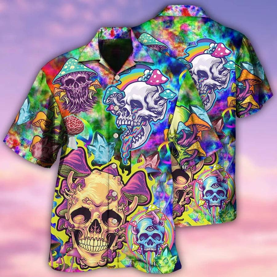 Skull Aloha Hawaiian Shirt For Summer - Skull Life Style Mushroom Hawaiian Shirt - Perfect Gift For Men, Women, Skull Lover - Amzanimalsgift
