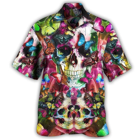 Skull Aloha Hawaiian Shirt For Summer - Skull Love Life Cool Floral, Butterfly Hawaiian Shirt - Perfect Gift For Men, Women, Skull Lover - Amzanimalsgift