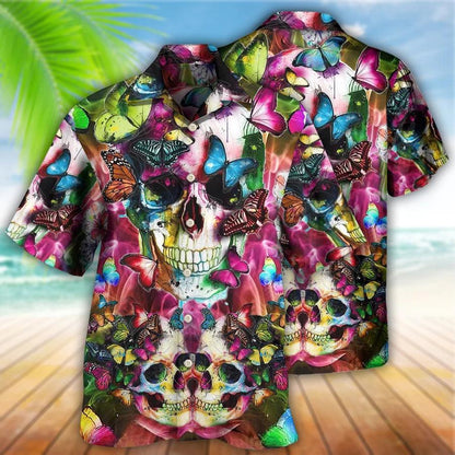 Skull Aloha Hawaiian Shirt For Summer - Skull Love Life Cool Floral, Butterfly Hawaiian Shirt - Perfect Gift For Men, Women, Skull Lover - Amzanimalsgift