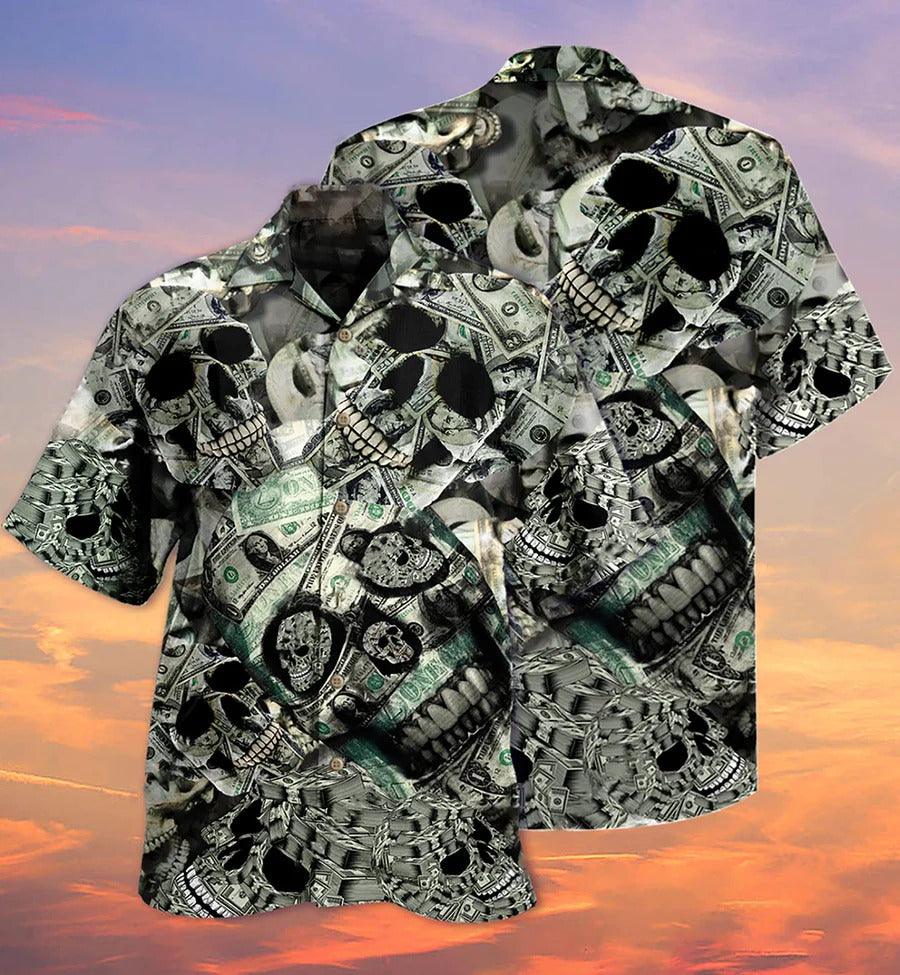 Skull Aloha Hawaiian Shirt For Summer - Skull Love Money Hawaiian Shirt - Perfect Gift For Men, Women, Skull Lover - Amzanimalsgift