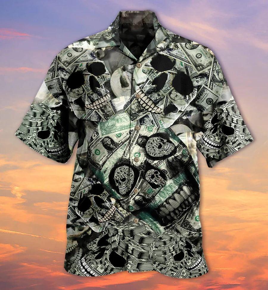 Skull Aloha Hawaiian Shirt For Summer - Skull Love Money Hawaiian Shirt - Perfect Gift For Men, Women, Skull Lover - Amzanimalsgift