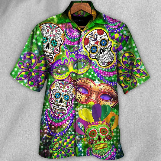 Skull Aloha Hawaiian Shirt For Summer - Skull Mardi Gras Hawaiian Shirt - Perfect Gift For Men, Women, Skull Lover - Amzanimalsgift