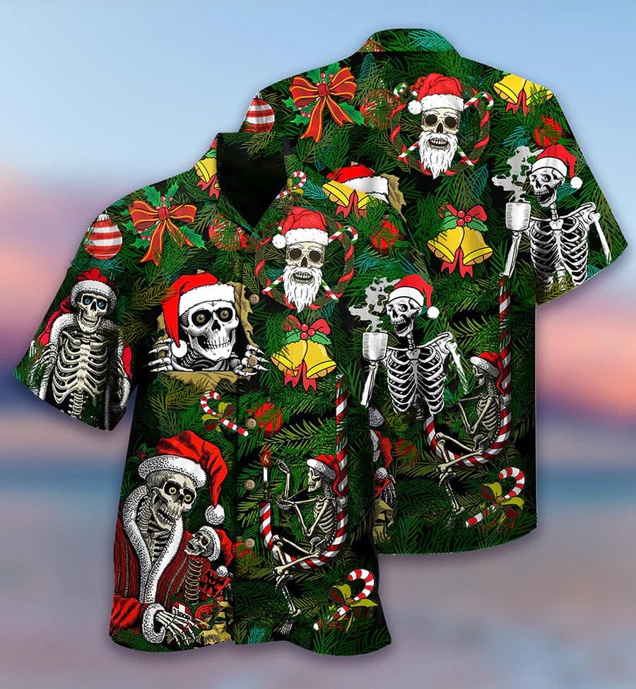 Skull Aloha Hawaiian Shirt For Summer - Skull Merry Xmas Happy Hawaiian Shirt - Perfect Gift For Men, Women, Skull Lover - Amzanimalsgift