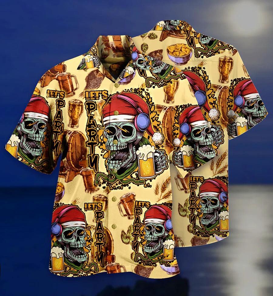 Skull Aloha Hawaiian Shirt For Summer - Skull Merry Xmas Hawaiian Shirt - Beer Hawaiian Shirt - Perfect Gift For Men, Women, Skull Lover - Amzanimalsgift