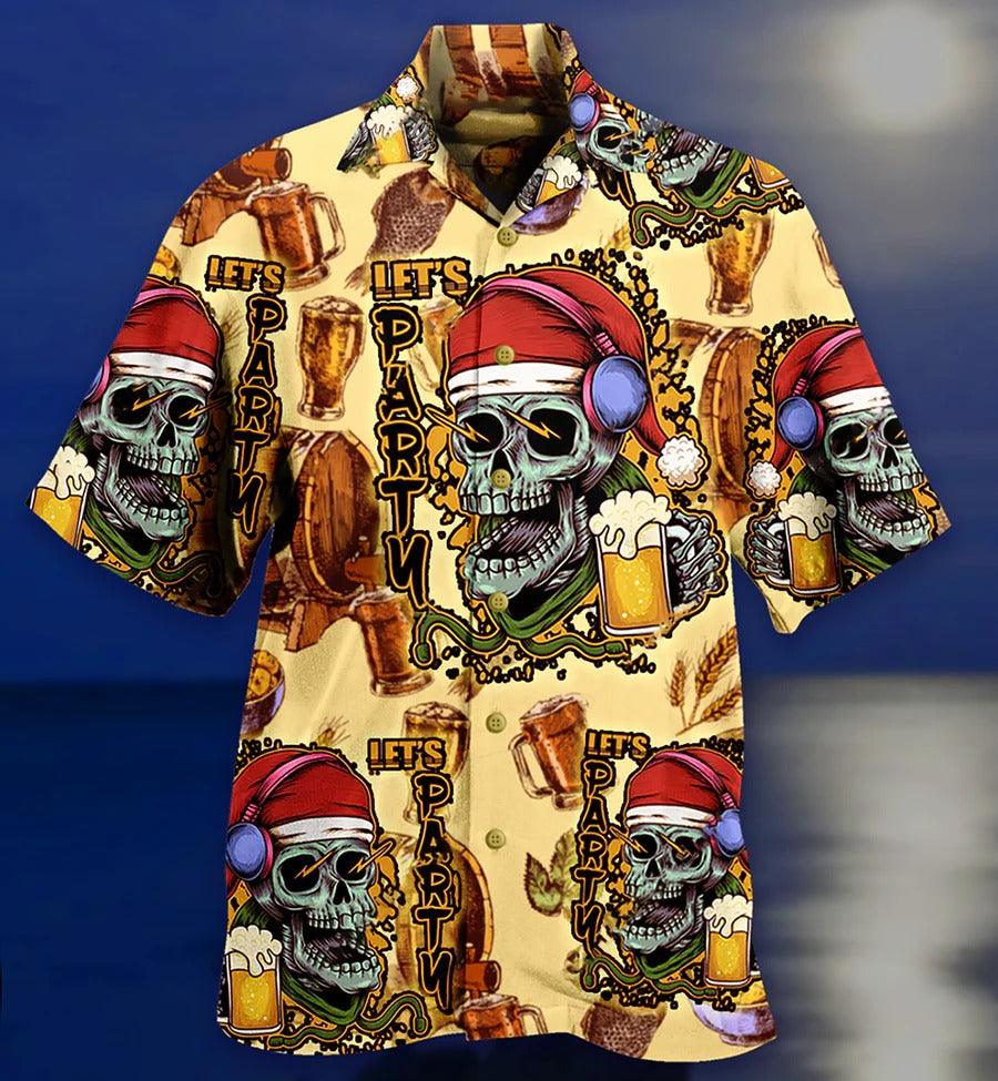 Skull Aloha Hawaiian Shirt For Summer - Skull Merry Xmas Hawaiian Shirt - Beer Hawaiian Shirt - Perfect Gift For Men, Women, Skull Lover - Amzanimalsgift