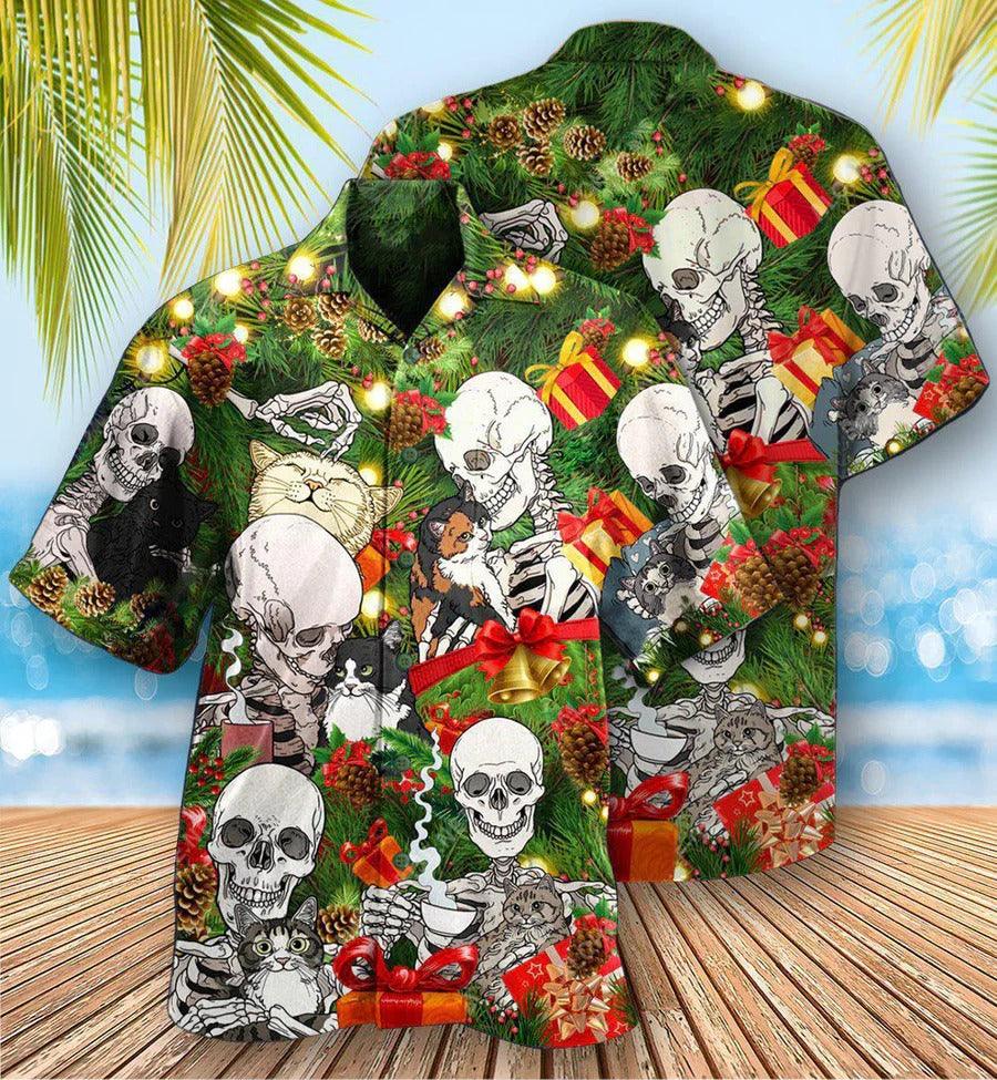 Skull Aloha Hawaiian Shirt For Summer - Skull My Cat And I Talk Sht About You Hawaiian Shirt - Perfect Gift For Men, Women, Skull Lover - Amzanimalsgift