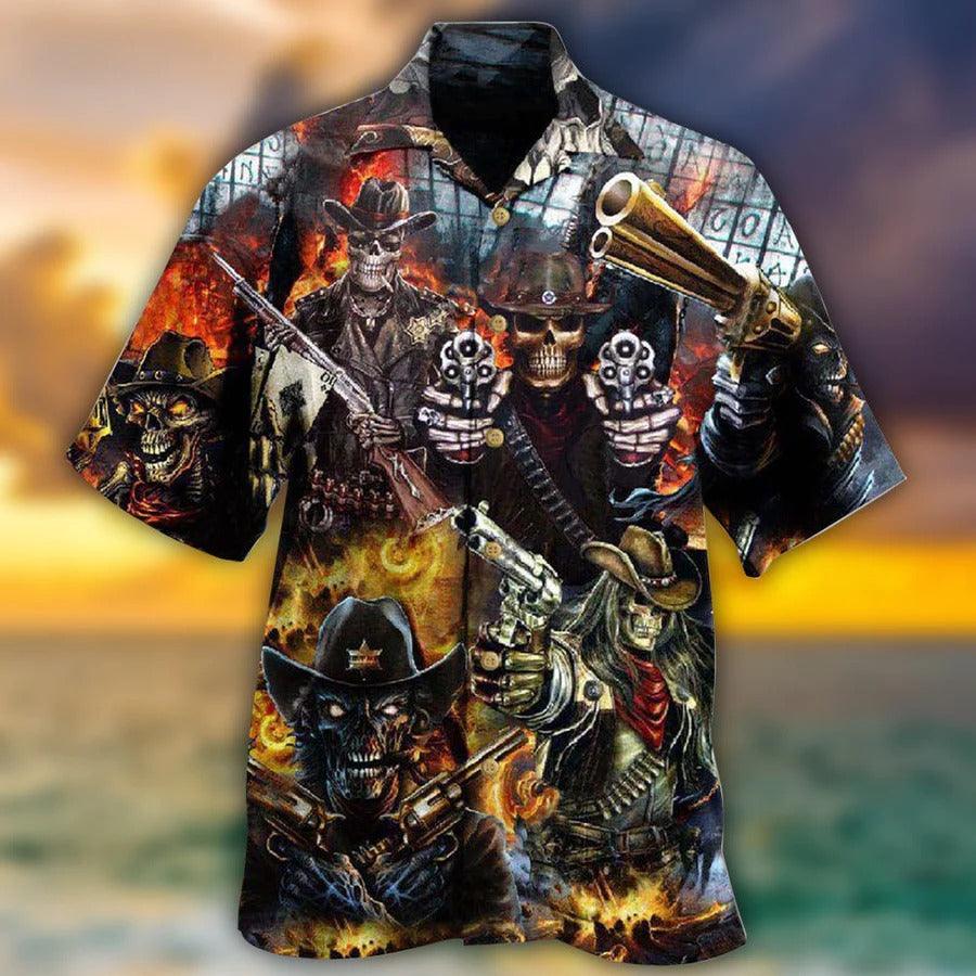 Skull Aloha Hawaiian Shirt For Summer - Skull No Guts No Glory Dark Hawaiian Shirt - Perfect Gift For Men, Women, Skull Lover - Amzanimalsgift