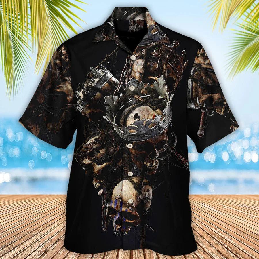 Skull Aloha Hawaiian Shirt For Summer - Skull Only In Their Death Can A King Live Forever Hawaiian Shirt - Perfect Gift For Men, Women, Skull Lover - Amzanimalsgift