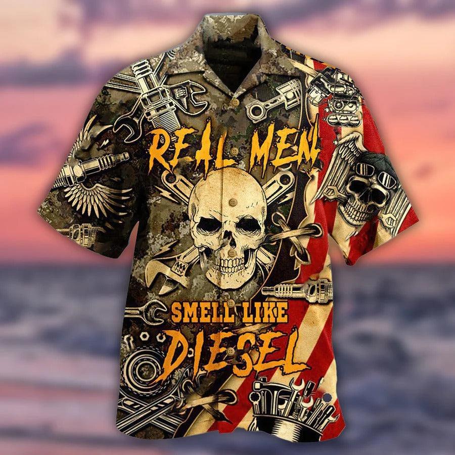 Skull Aloha Hawaiian Shirt For Summer - Skull Real Men Smell Like Diesel Hawaiian Shirt - Perfect Gift For Men, Women, Skull Lover - Amzanimalsgift